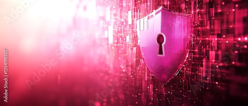 A digital shield of data protection in a glowing red background