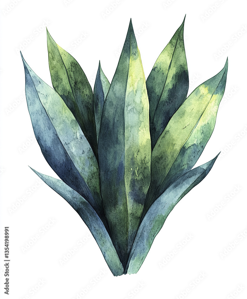 Fototapeta premium Watercolor illustration of Sansevieria plant on white background
