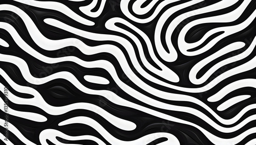 Wavy and swirled brush strokes vector seamless pattern. Bold curved lines and squiggles ornament. Seamless horizontal banner with doodle bold lines. Black and white wallpaper
