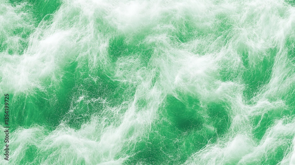 Fototapeta premium Close up of emerald green water with white foam creating a dynamic swirling pattern effect