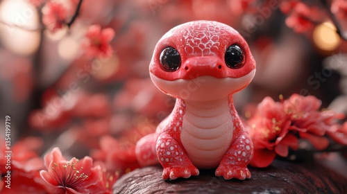 Ink wash painting texture, a cute little snake plush toy, Chinese New Year, festive atmosphere of Spring Festival