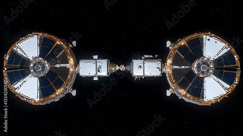 Fototapeta Naklejka Na Ścianę i Meble -  An orbital space station displaying connected modules and solar arrays