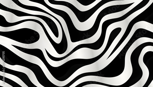 Wavy and swirled brush strokes vector seamless pattern. Bold curved lines and squiggles ornament. Seamless horizontal banner with doodle bold lines. Black and white wallpaper

