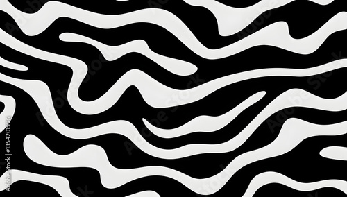Wavy and swirled brush strokes vector seamless pattern. Bold curved lines and squiggles ornament. Seamless horizontal banner with doodle bold lines. Black and white wallpaper
