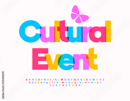 Vector Colorful invitation Cultural Event. Holiday Kids Alphabet Letters and Numbers set. Bright Watercolor Font.
