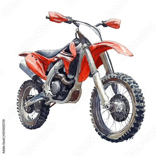 A Dirt Bike, watercolor vector, high quality, isolated on a white background.