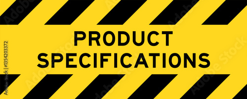 Yellow and black color with line striped label banner with word product specifications