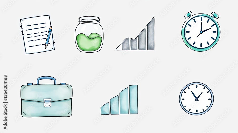 Fototapeta premium Hand drawn Business Icons Time Management Growth and Planning