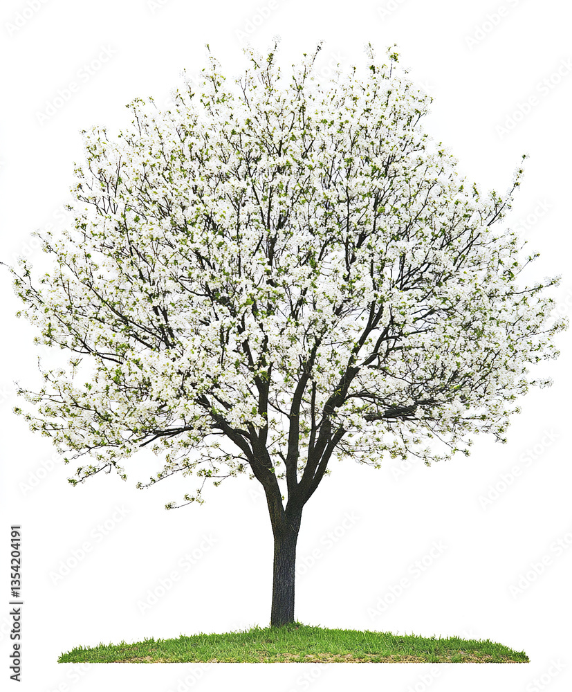Obraz premium spring tree with white blossoms isolated on white background