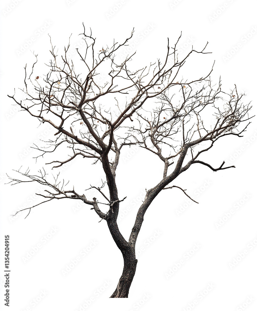 Obraz premium Bare tree with intricate branches isolated on white background