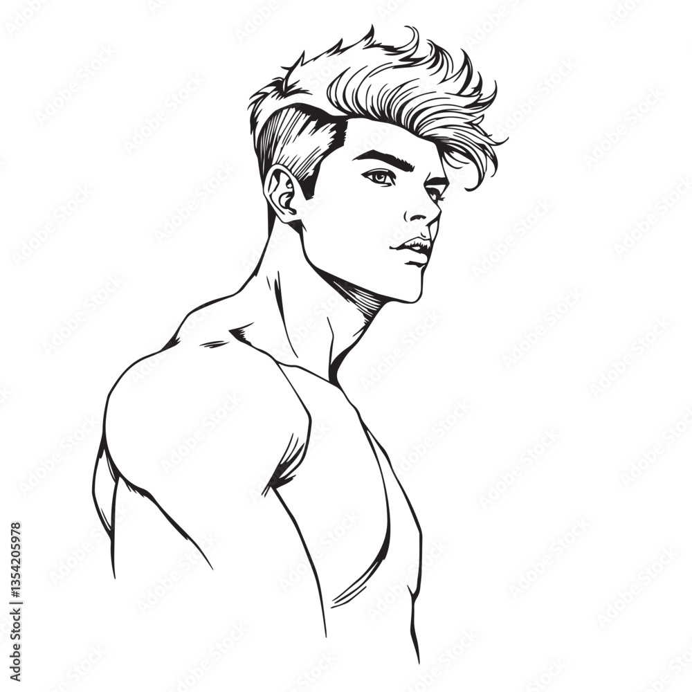 Continuous one black line art drawing male figure man body vector illustration. Continuous one black line art drawing male figure man body vector illustration.