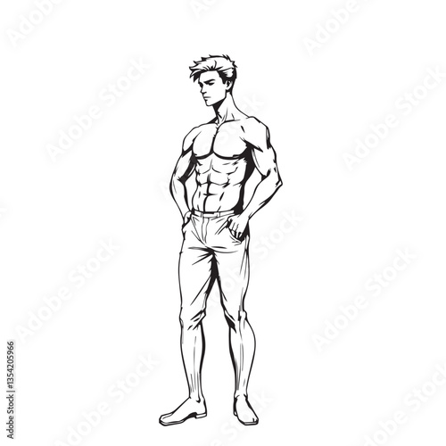 Continuous one black line art drawing male figure man body vector illustration.