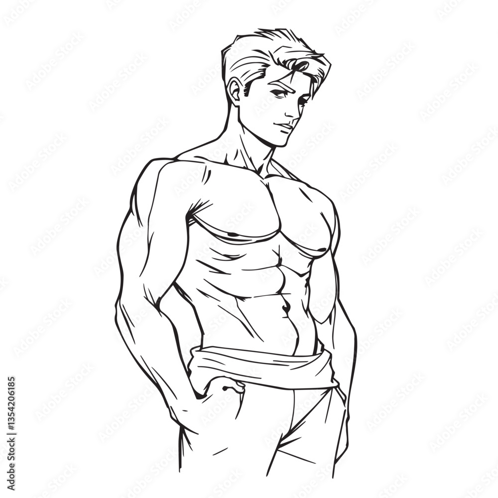 Continuous one black line art drawing male figure man body vector illustration. Continuous one black line art drawing male figure man body vector illustration.