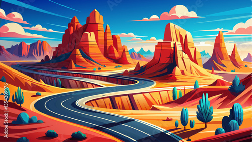 Winding road in red colorful desert mountain in southwest USA