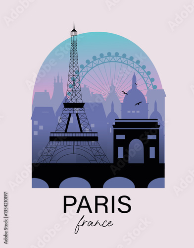 Paris city travel poster in arch