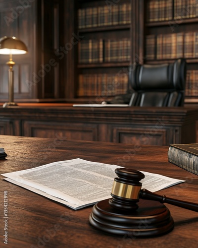 Gavel, Legal Documents, and Law Office Setting
