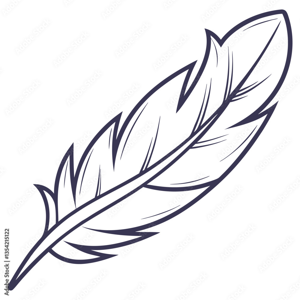 Fototapeta premium Graceful Quill Detailed Line Art of a Stylized Bird Feather on White Background