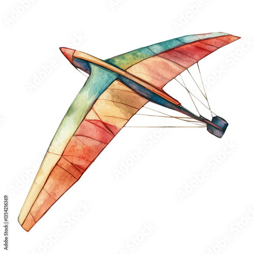 A Hang Glider, watercolor drawing vector, high quality, isolated on a white background.
