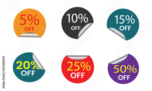 Set of different discount price tags. Price or gift tags in different discounts on white background. Price tags or gift tags label badge. Vector Formats. Template shopping labels in circle shapes.