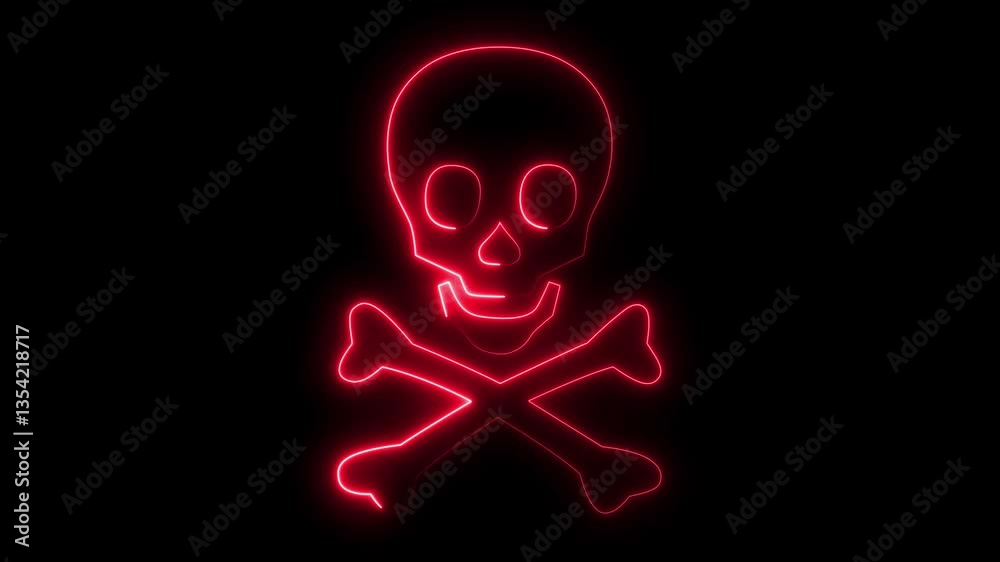glowing Skull Crossbones neon sign appear in center and disappear after some time. Animated blue neon icon on black background. 4k video glowing Skull Crossbones neon sign appear in center and disappear after some time. Animated blue neon icon on black background. 4k video