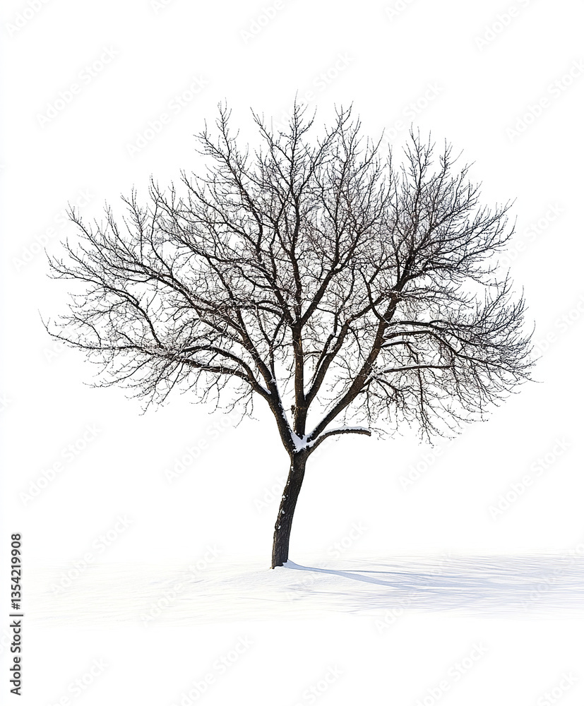 Fototapeta premium Isolated winter tree on white background, casting shadow