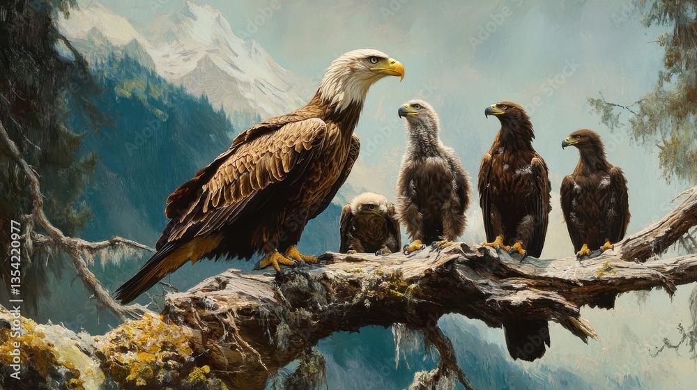 majestic eagles on a mountain branch