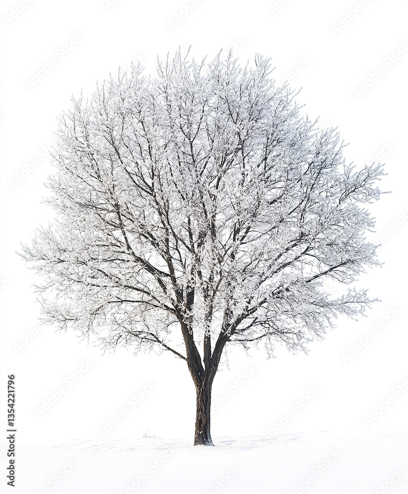 Fototapeta premium solitary winter tree stands against white background