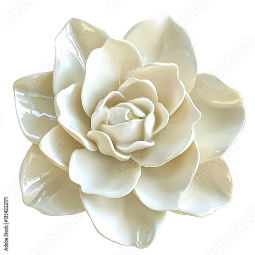 A Soft Gardenia with Waxy Glossy Petals Isolated on Transparent Background