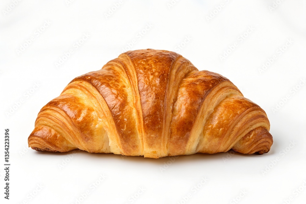 Golden Brown Croissant with Flaky Layers Highlighted Against a White Background Golden Brown Croissant with Flaky Layers Highlighted Against a White Background
