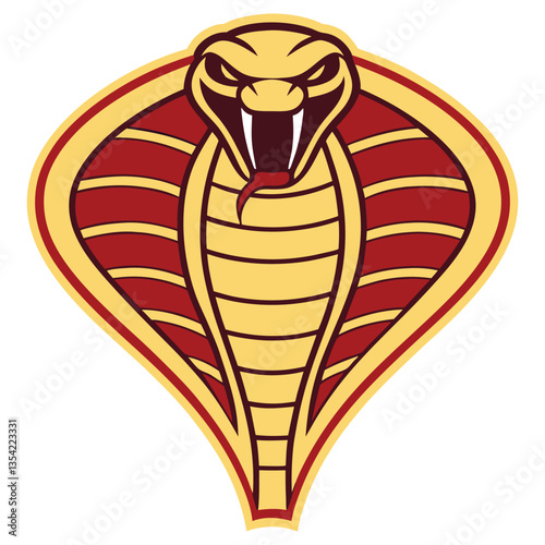 Cobra Snake Illustration, Red Tongue, Fangs, Angry Eyes, Hooded, Striking Position