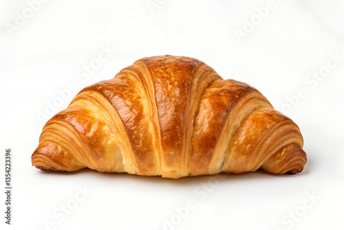 Golden Brown Croissant with Flaky Layers Highlighted Against a White Background