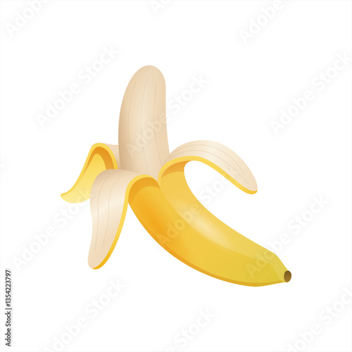 Fresh banana fruit in peel. Sweet vitamin food clip-art. Natural tropical dessert. Whole exotic ripe banan in skin. Colored flat vector illustration 10 eps.