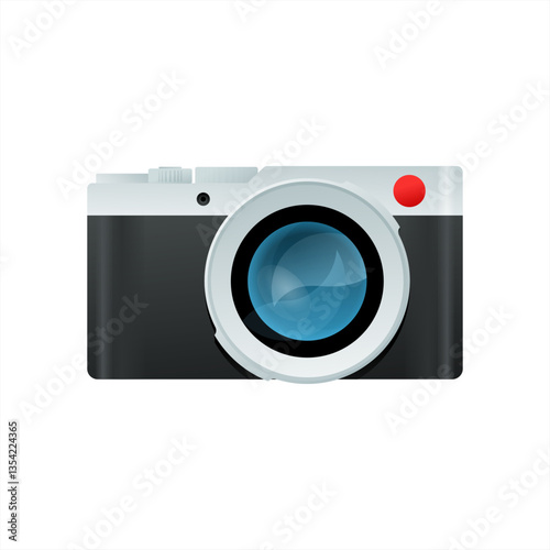 Camera with flash light vector isolated icon. Photo camera emoji illustration. Camera vector 10 EPS.