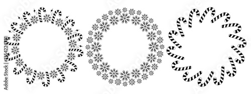 Snowflakes Candy Cane Decorative Stars Christmas Circular Frame border Copy space Template Set 3 tag