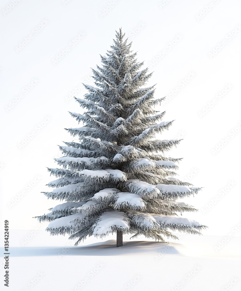 Snow covered evergreen tree on white background Snow covered evergreen tree on white background