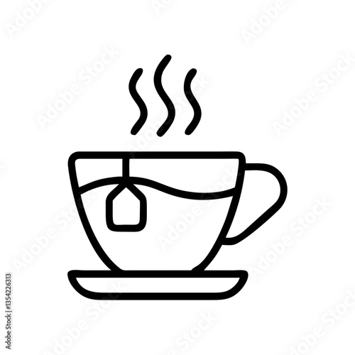 Tea cup with steam and tea bag on saucer  
