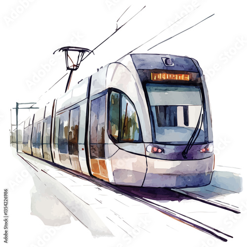 A Light Rail, watercolor illustration vector, high quality, isolated on a white background.