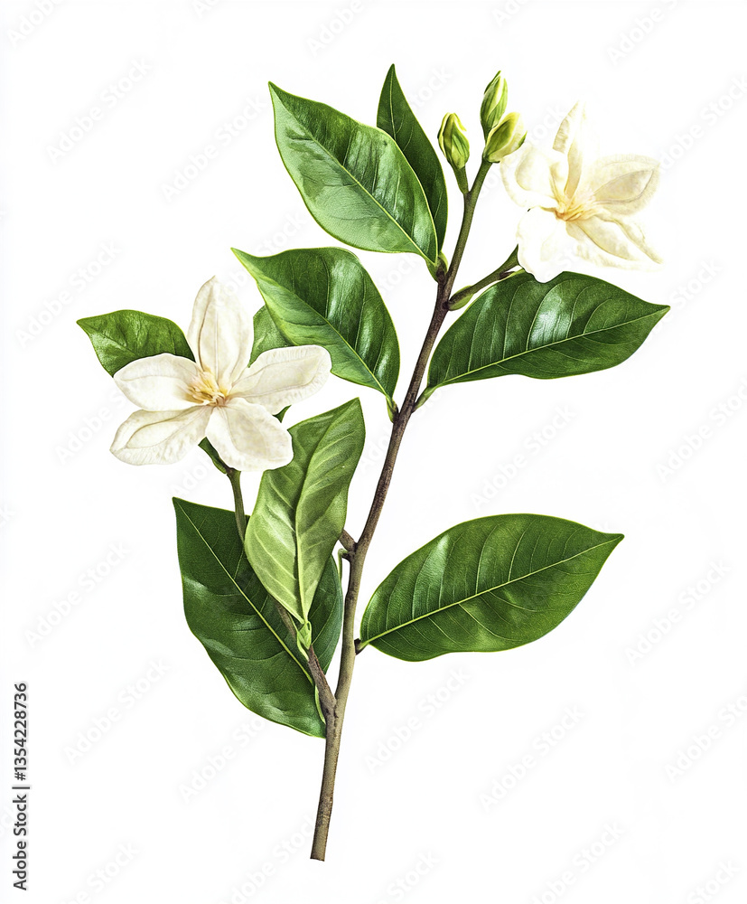 Obraz premium White Wrightia flowers with green leaves on white background