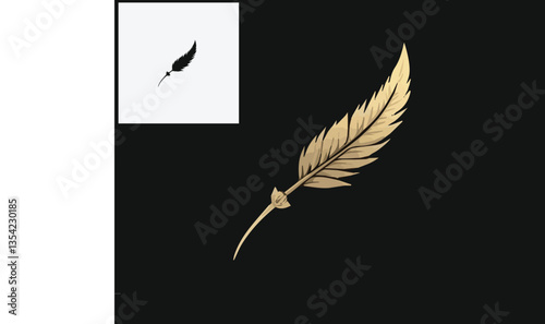 feather on black background, LOGO, VECTOR 100% EDITABLE 