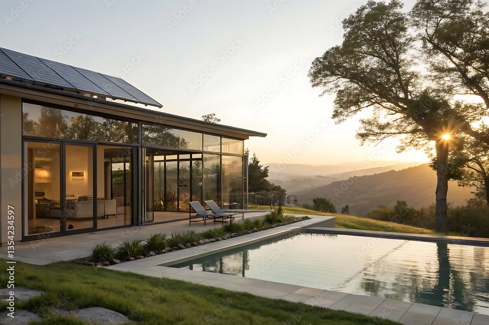 A gray ranch style model Hedges around modern house A gray ranch style model Hedges around modern house