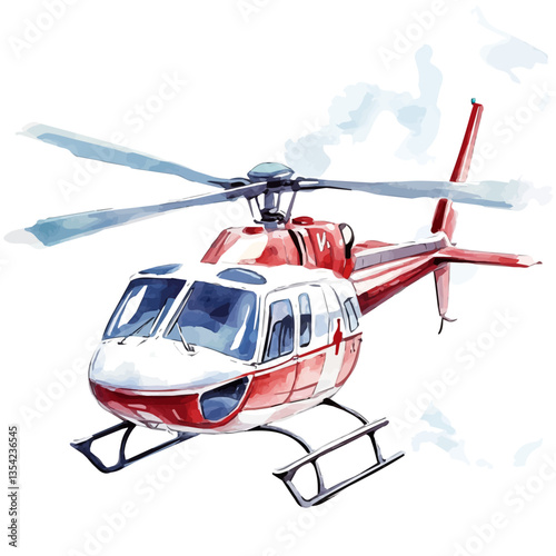 watercolor of A Medical Helicopter, vector high quality, isolated on a white background.