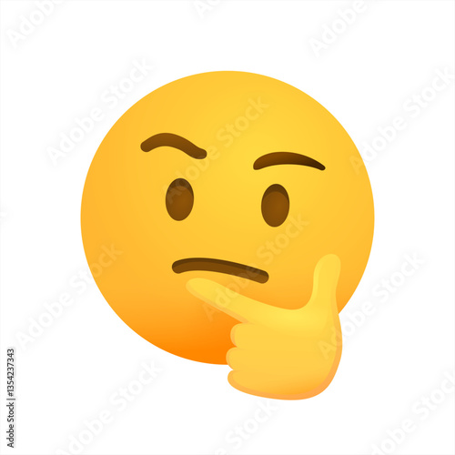 The isolated vector yellow pondering, thinking or deep in thought face emoji icon with index finger resting on its chin, vector 10 eps.