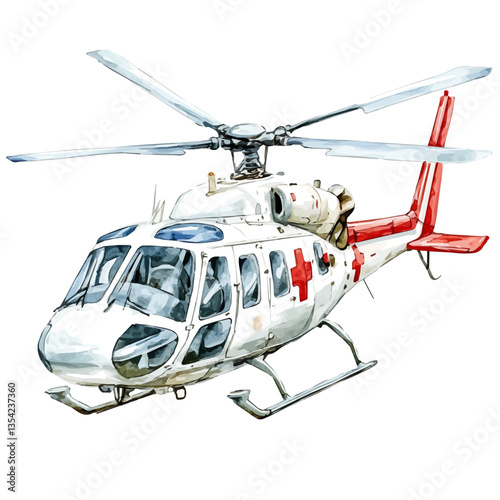 watercolor vector of A Medical Helicopter, high quality, isolated on a white background.
