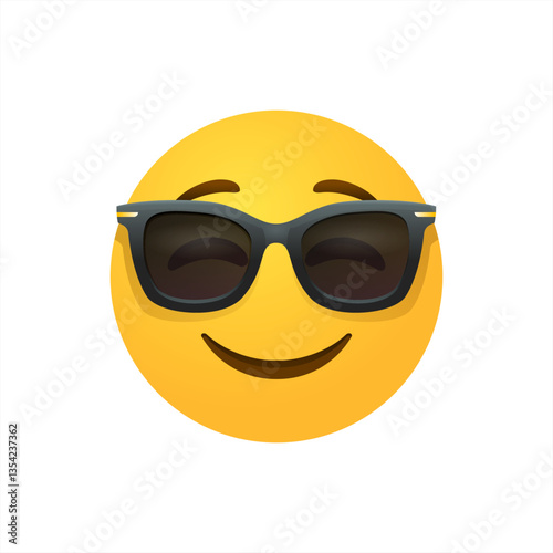 Yellow emoticon smiling in sunglasses. Beautiful emoji image for advertising concepts. Rest, emotion, summer, sun, positive. Vector 10 eps.
