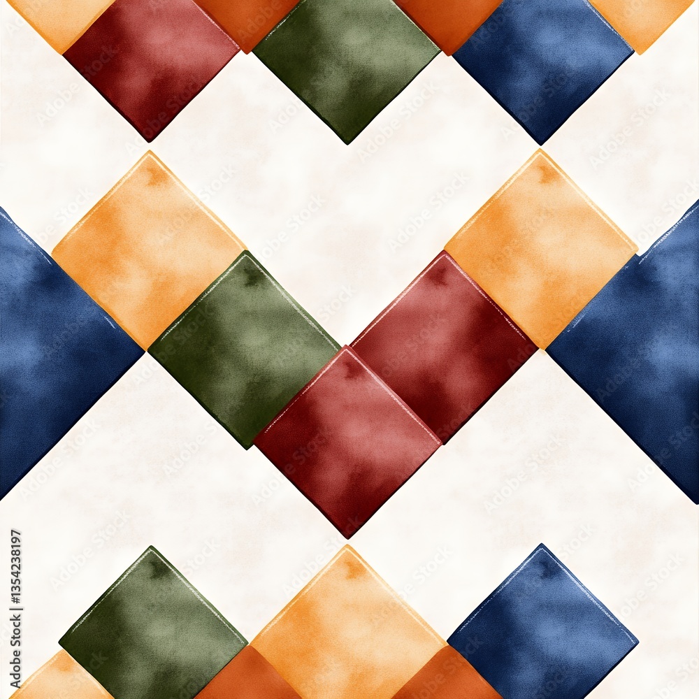 Fototapeta premium Abstract Watercolor Geometric Pattern with Earthy Tones and Zigzag Design