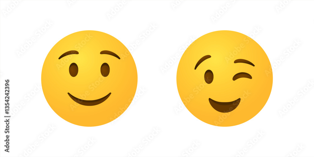 Fototapeta premium Smile or eye blink face emoji set in yellow and black color. Winking Face. Eye winking emoji, funny yellow emoticon with smile. Smile icon vector 10 eps.