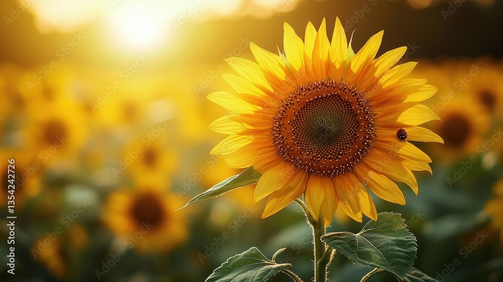 Fototapeta premium Sunset Sunflower Field Bloom Closeup