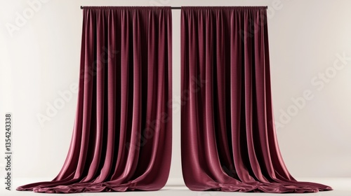 Wallpaper Mural 3D blackout curtains in deep maroon, displayed on transparent background, polished surface, smooth folds, crisp focus, clean lines, and functional and luxurious design. Torontodigital.ca