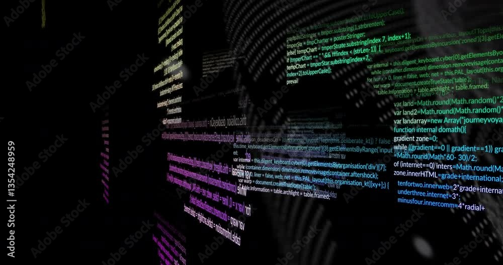 Colorful animation of floating code lines creating dynamic digital environment Colorful animation of floating code lines creating dynamic digital environment