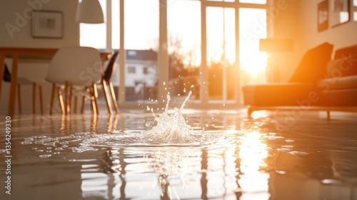 Flooded Living Room Interior Water Damage Home Emergency Restoration Sunlight